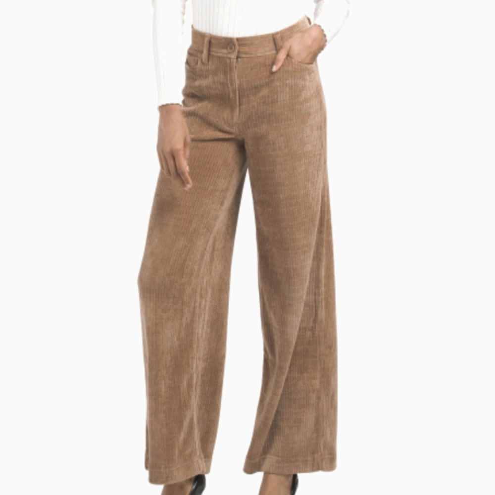 Women's Tan Corduroy Wide-Leg Pants